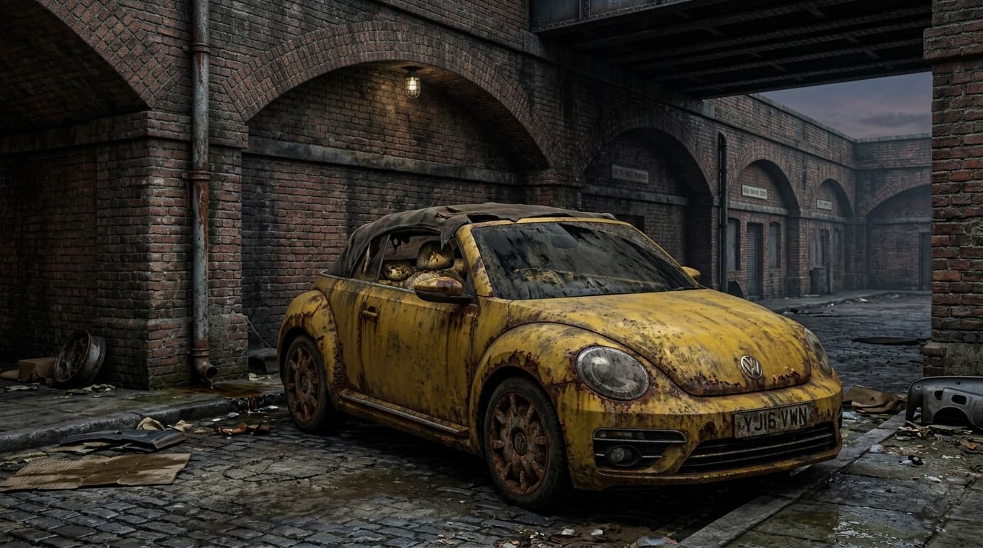 Rusted VW Beetle Cabriolet before restoration